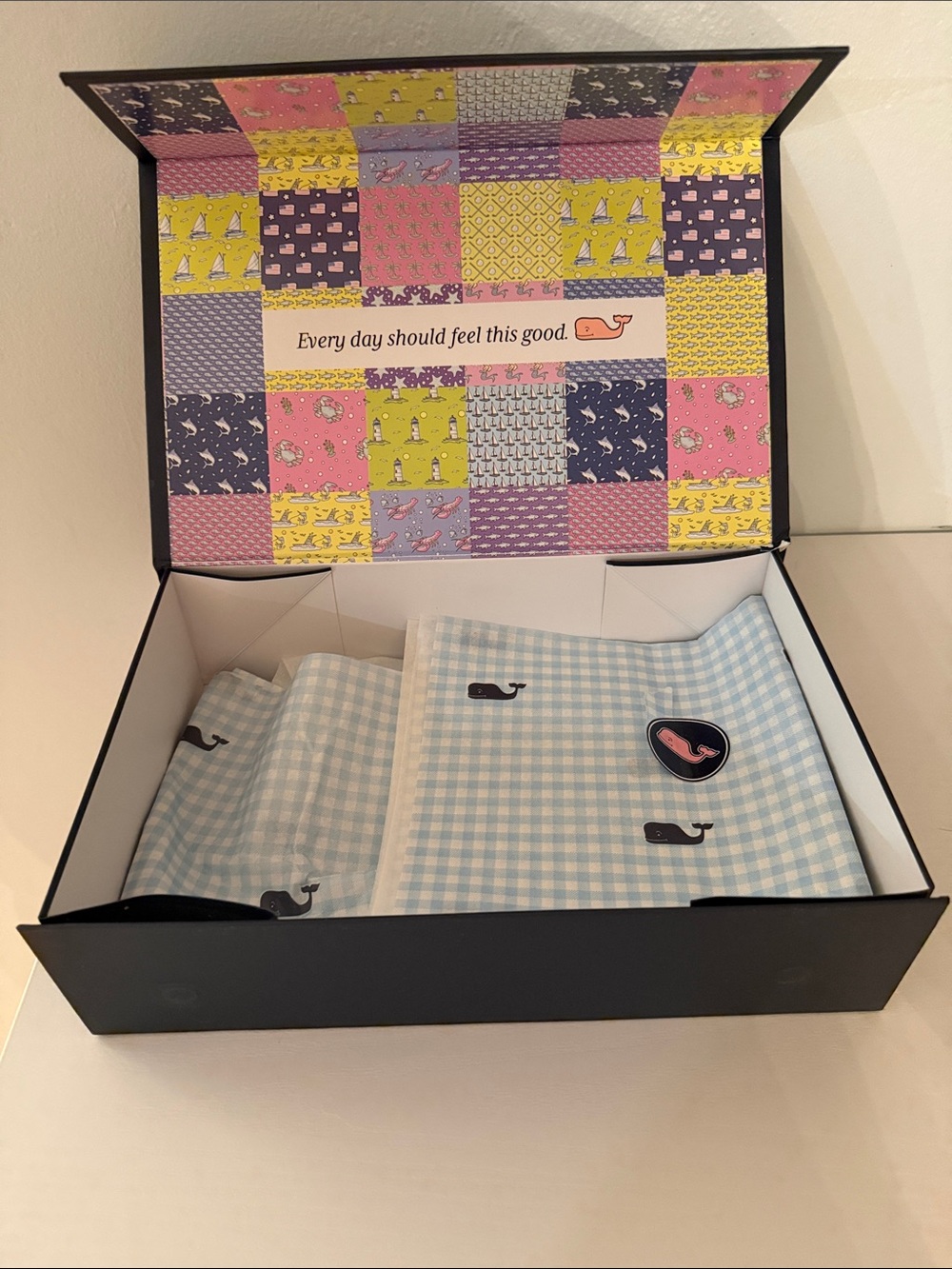 Vineyard Vines Blue Gingham Box gift holder storage picture holder